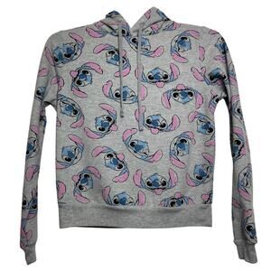 Disney XS Stitch Character Print Gray Hoodie Sweatshirt 100% Polyester Long Slee